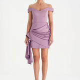 Düşük Omuzlu Drapeli Abiye Elbise - 26018C