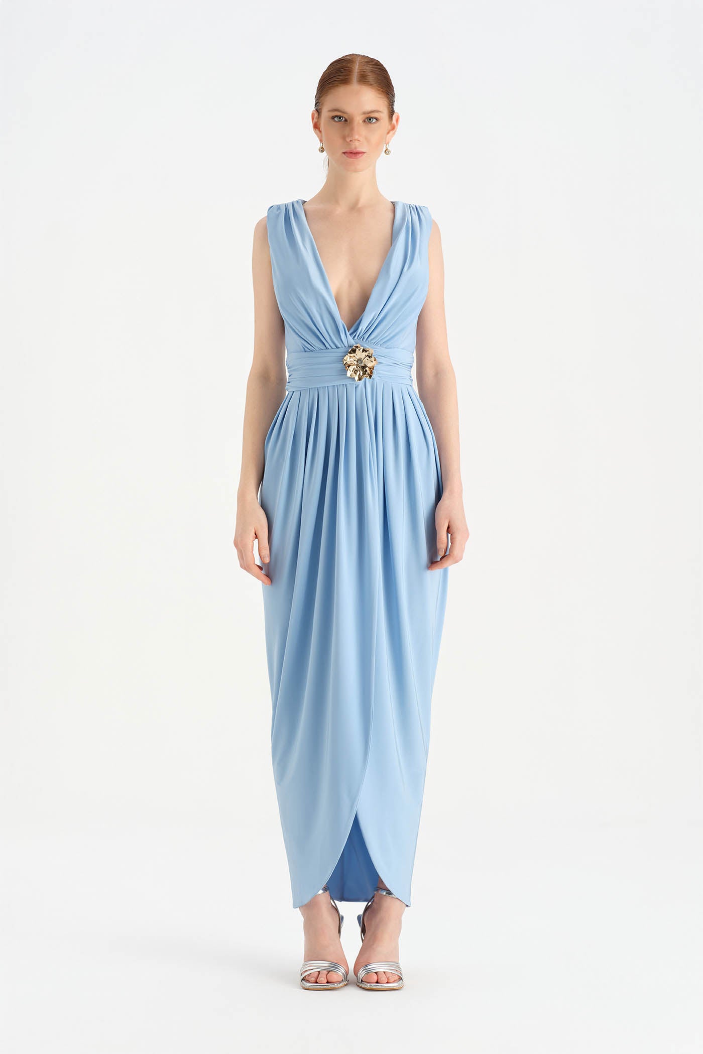 Anvelop Kesim Broş Detaylı Abiye Elbise - 26157C