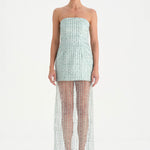 Straplez Altı Tül Boncuk Detaylı Abiye Elbise - 26053C - MİNT