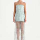 Straplez Altı Tül Boncuk Detaylı Abiye Elbise - 26053C - MİNT