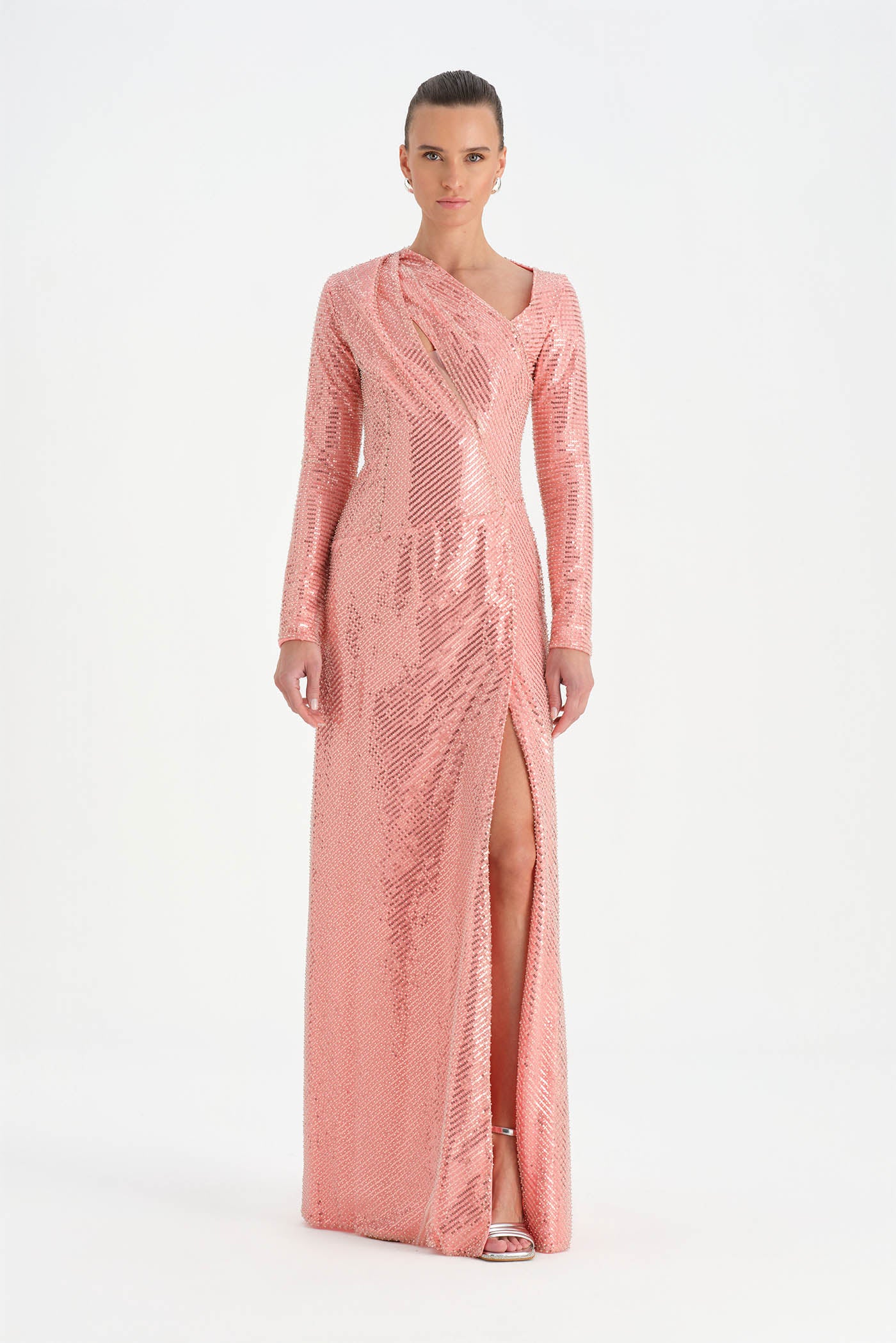 Taşlı Yırtmaçlı Abiye Elbise - 26049C