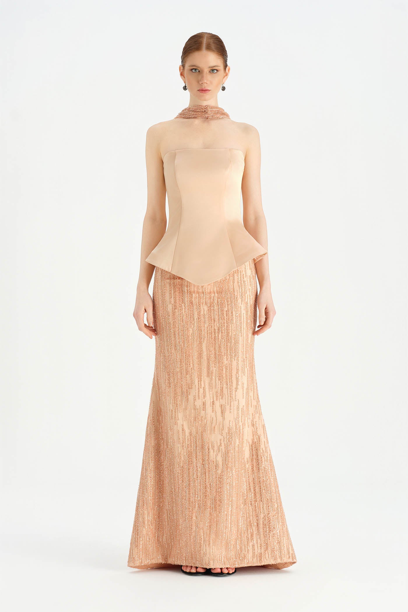 Saten Büstiyerli Taşlı Abiye Takım - 26067C