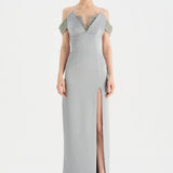 Düşük Omuzlu Yırtmaçlı Taş İşlemeli Abiye Elbise - 26063C