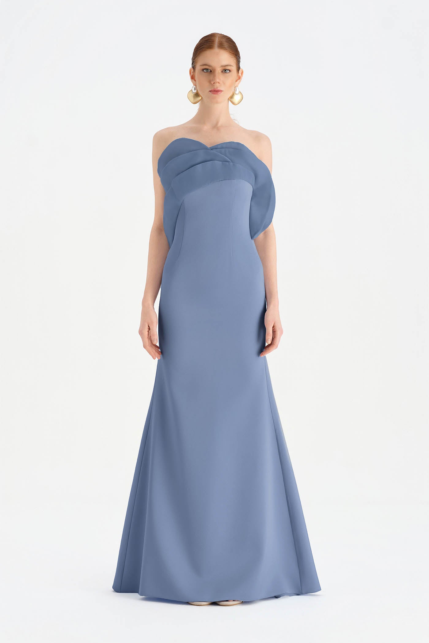 Fishtail Strapless Neckline Evening Dress with Bust Detail - 26102C
