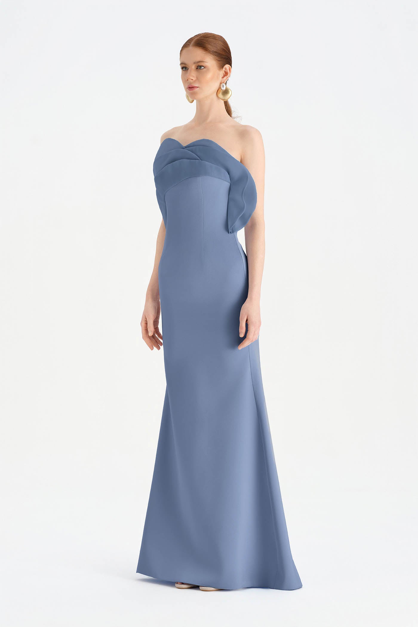 Fishtail Strapless Neckline Evening Dress with Bust Detail - 26102C