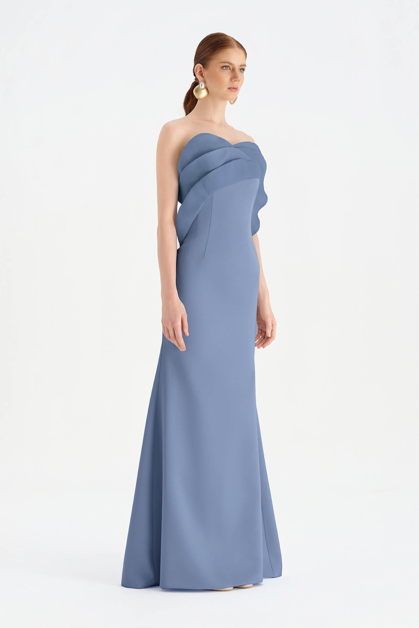 Fishtail Strapless Neckline Evening Dress with Bust Detail - 26102C