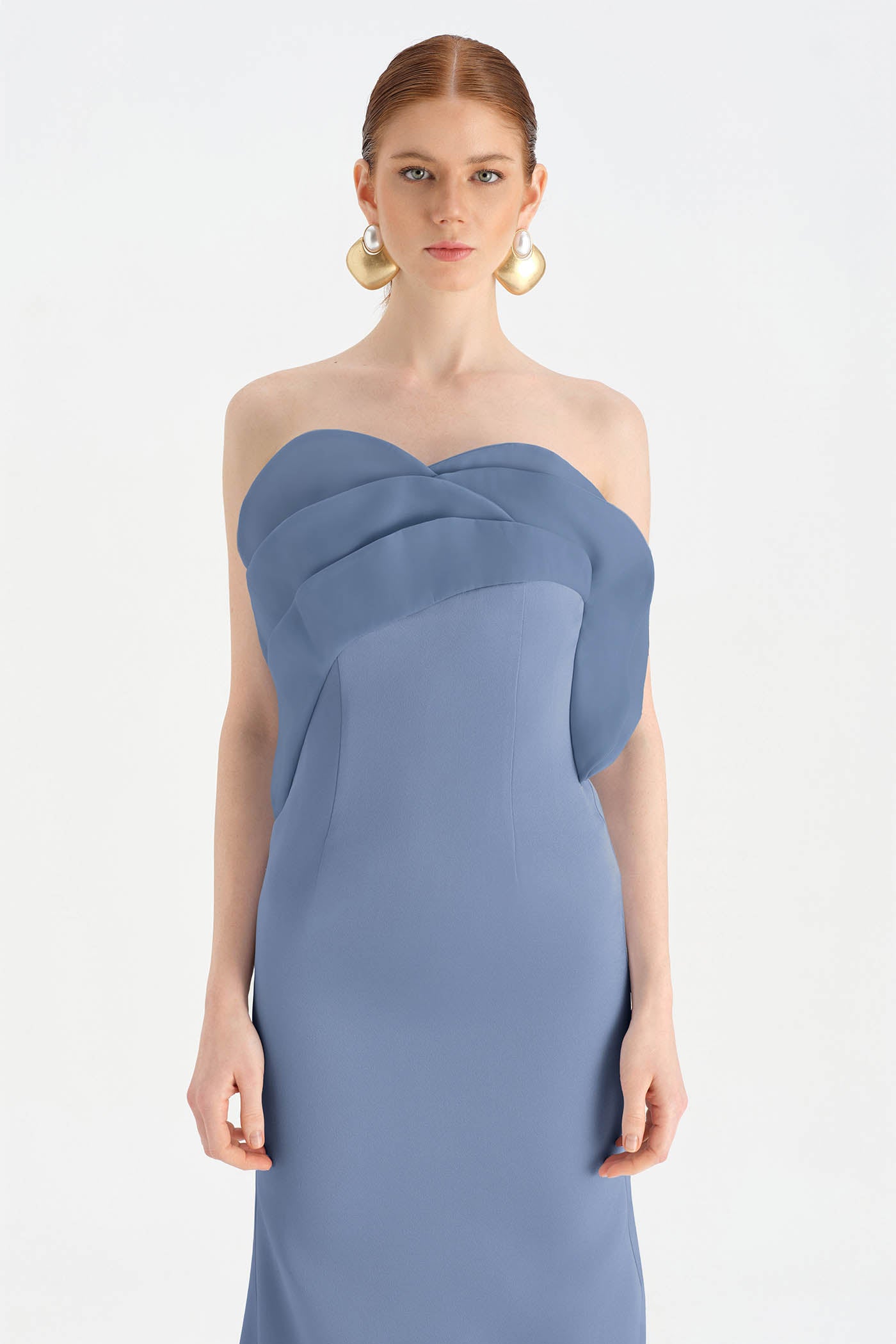 Fishtail Strapless Neckline Evening Dress with Bust Detail - 26102C