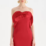 Fishtail Strapless Neckline Evening Dress with Bust Detail - 26102C