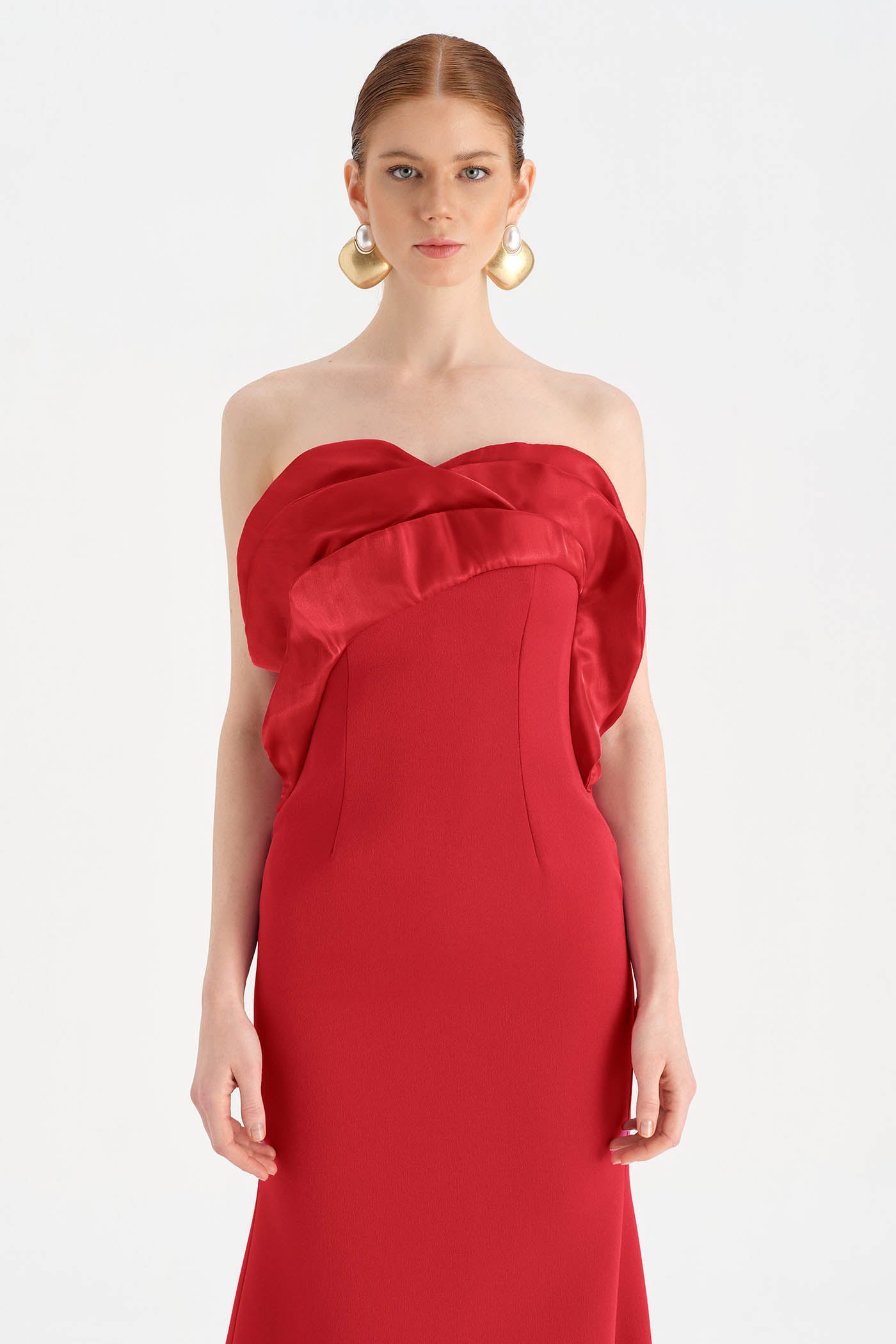 Fishtail Strapless Neckline Evening Dress with Bust Detail - 26102C