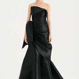Waistband Bow-Detailed Pleated Draped Taffeta Evening Dress - 26085C