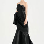 Waistband Bow-Detailed Pleated Draped Taffeta Evening Dress - 26085C