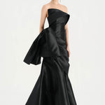 Waistband Bow-Detailed Pleated Draped Taffeta Evening Dress - 26085C