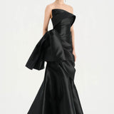 Waistband Bow-Detailed Pleated Draped Taffeta Evening Dress - 26085C
