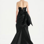 Waistband Bow-Detailed Pleated Draped Taffeta Evening Dress - 26085C