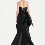 Waistband Bow-Detailed Pleated Draped Taffeta Evening Dress - 26085C
