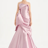 Waistband Bow-Detailed Pleated Draped Taffeta Evening Dress - 26085C