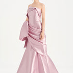 Waistband Bow-Detailed Pleated Draped Taffeta Evening Dress - 26085C