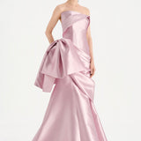 Waistband Bow-Detailed Pleated Draped Taffeta Evening Dress - 26085C