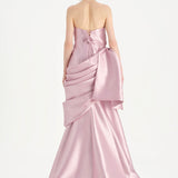 Waistband Bow-Detailed Pleated Draped Taffeta Evening Dress - 26085C