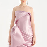 Waistband Bow-Detailed Pleated Draped Taffeta Evening Dress - 26085C