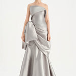 Waistband Bow-Detailed Pleated Draped Taffeta Evening Dress - 26085C