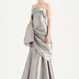Waistband Bow-Detailed Pleated Draped Taffeta Evening Dress - 26085C