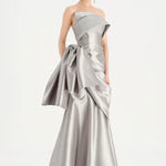 Waistband Bow-Detailed Pleated Draped Taffeta Evening Dress - 26085C