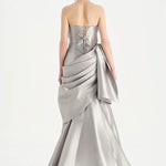 Waistband Bow-Detailed Pleated Draped Taffeta Evening Dress - 26085C