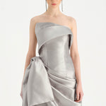 Waistband Bow-Detailed Pleated Draped Taffeta Evening Dress - 26085C