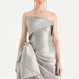 Waistband Bow-Detailed Pleated Draped Taffeta Evening Dress - 26085C