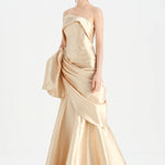 Waistband Bow-Detailed Pleated Draped Taffeta Evening Dress - 26085C