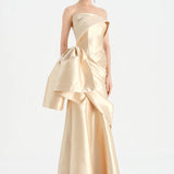 Waistband Bow-Detailed Pleated Draped Taffeta Evening Dress - 26085C