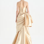 Waistband Bow-Detailed Pleated Draped Taffeta Evening Dress - 26085C