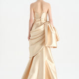 Waistband Bow-Detailed Pleated Draped Taffeta Evening Dress - 26085C