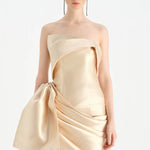Waistband Bow-Detailed Pleated Draped Taffeta Evening Dress - 26085C