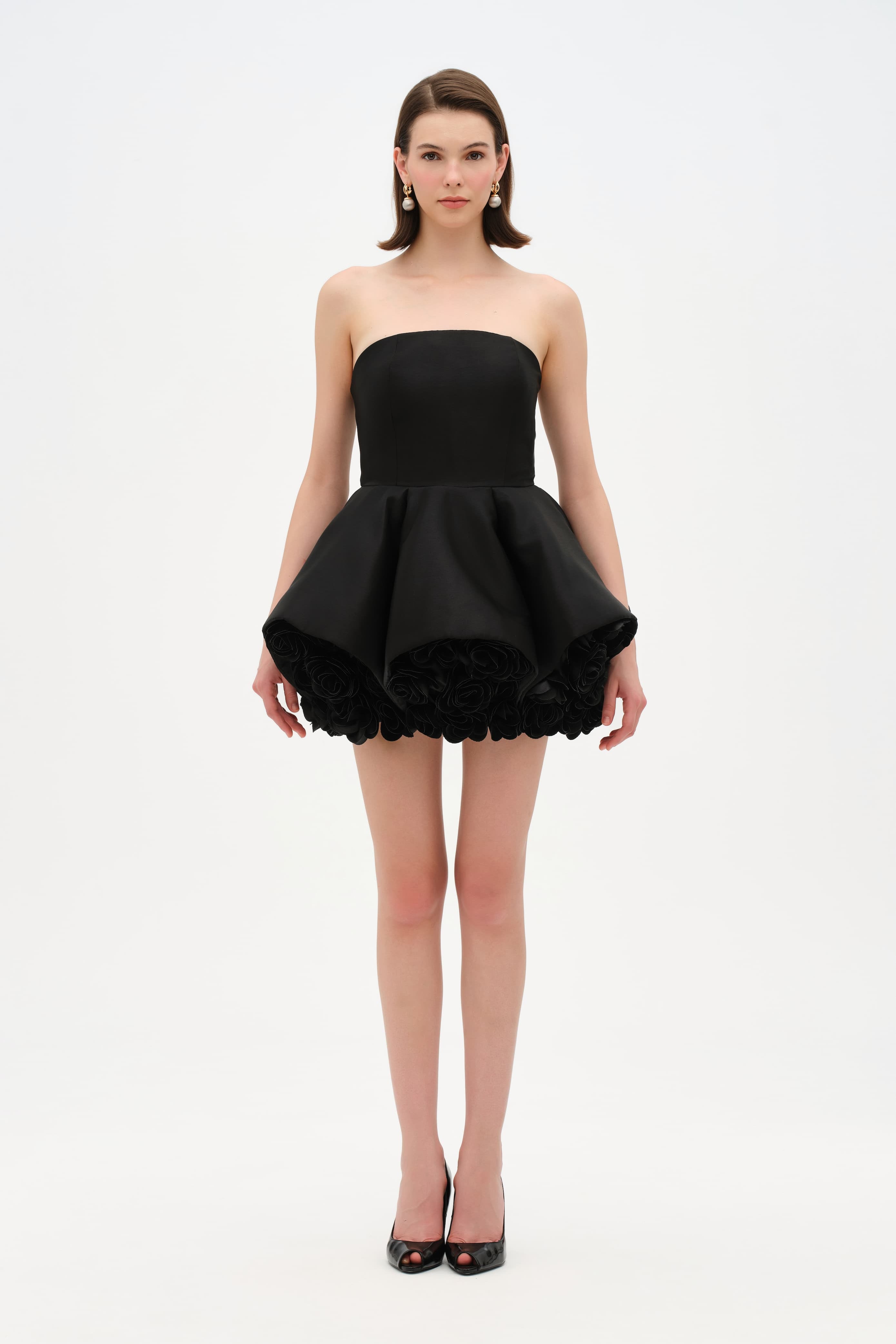 Strapless, Full-Skirted Evening Dress with 3D Floral Details – 26136C