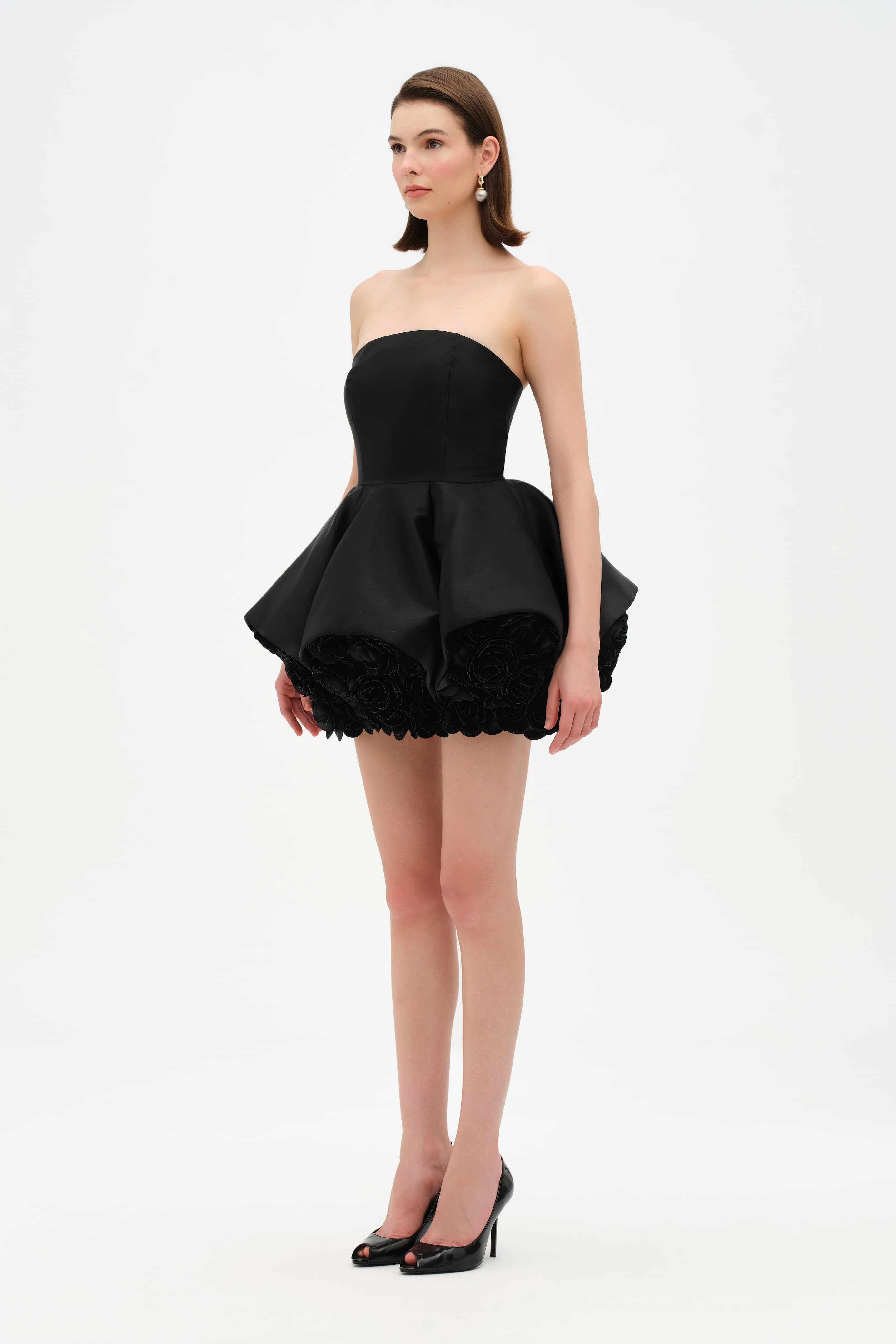 Strapless, Full-Skirted Evening Dress with 3D Floral Details – 26136C