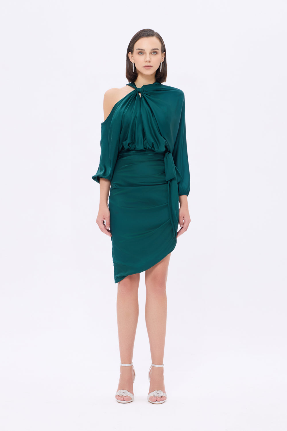 Bateau Neck Detailed Short Evening Dress with Bow - 2202