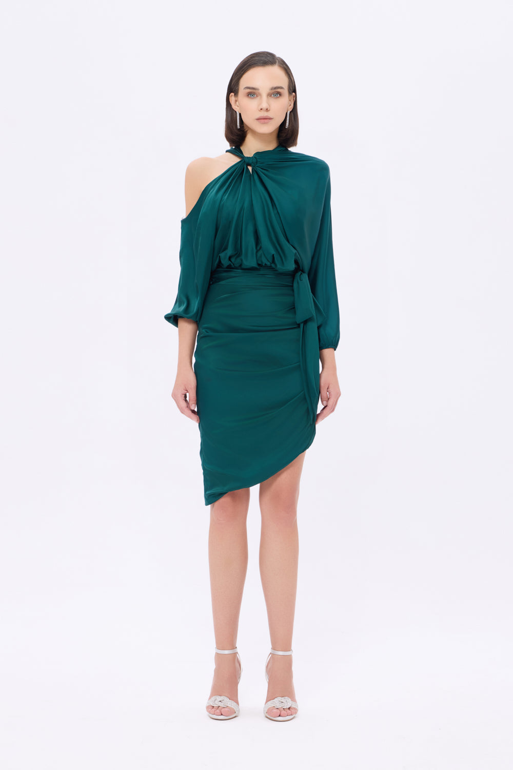 Bateau Neck Detailed Short Evening Dress with Bow - 2202