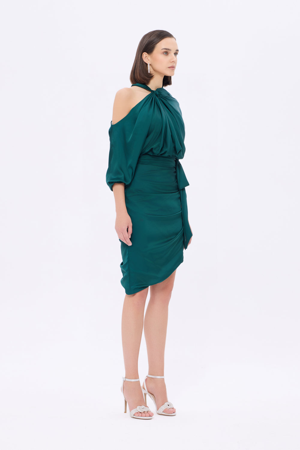 Bateau Neck Detailed Short Evening Dress with Bow - 2202