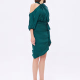 Bateau Neck Detailed Short Evening Dress with Bow - 2202