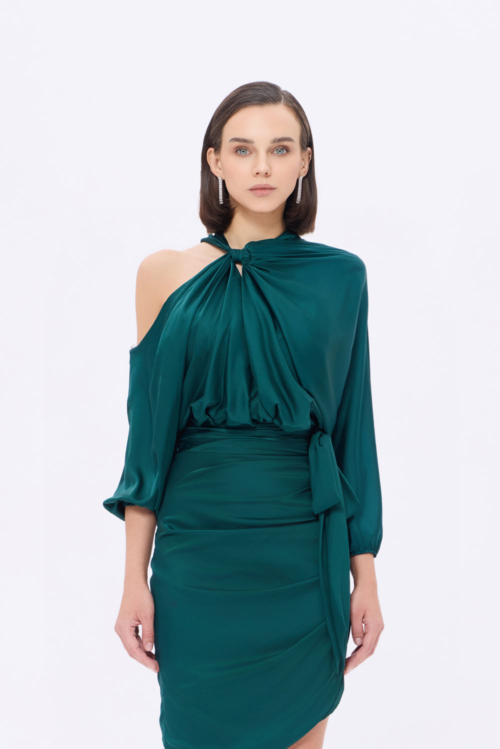Bateau Neck Detailed Short Evening Dress with Bow - 2202