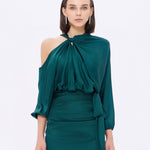 Bateau Neck Detailed Short Evening Dress with Bow - 2202