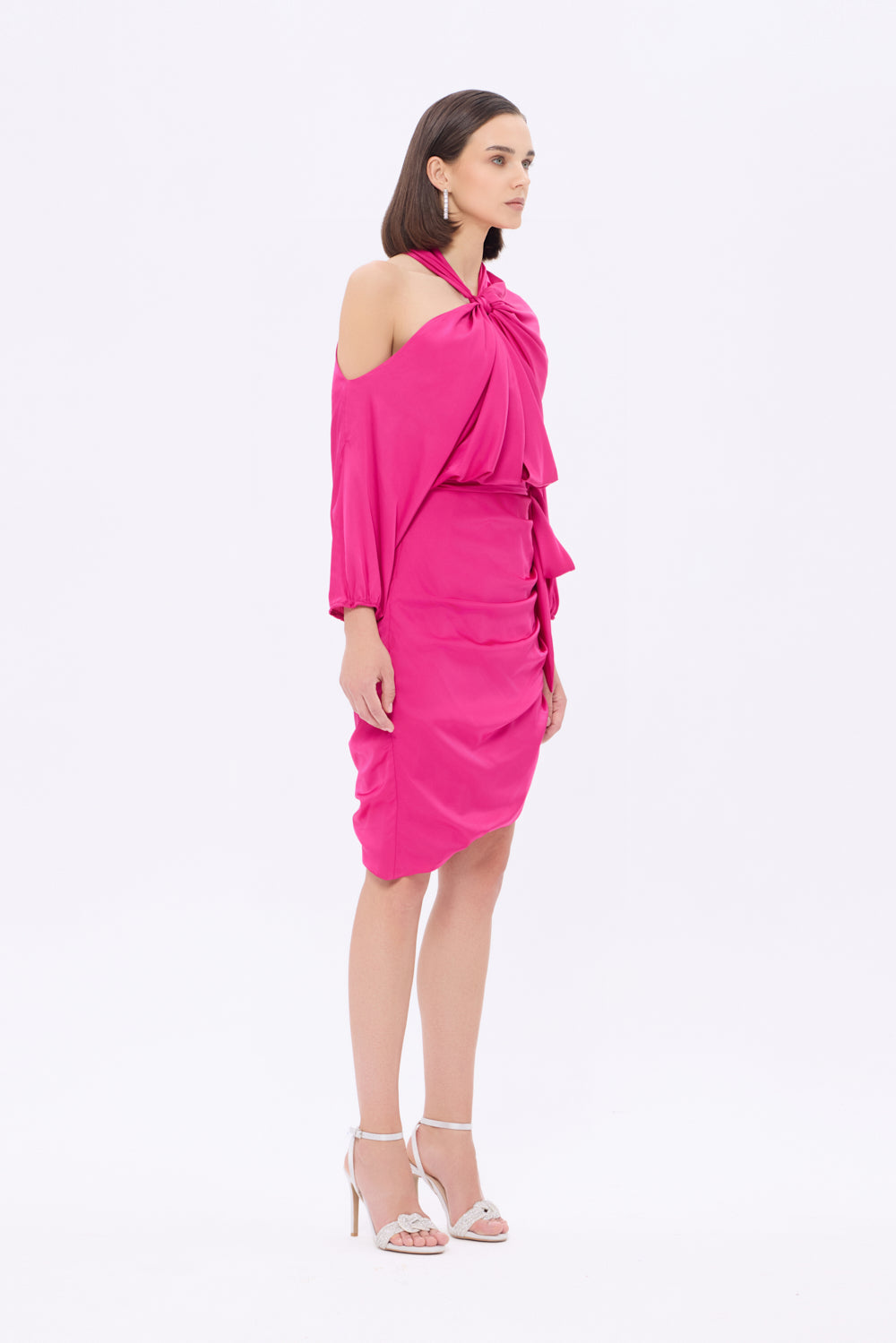 Bateau Neck Detailed Short Evening Dress with Bow - 2202