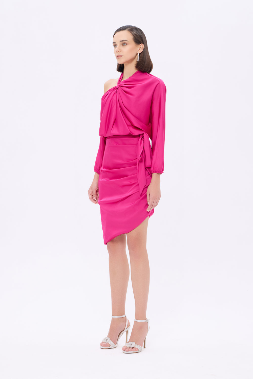 Bateau Neck Detailed Short Evening Dress with Bow - 2202