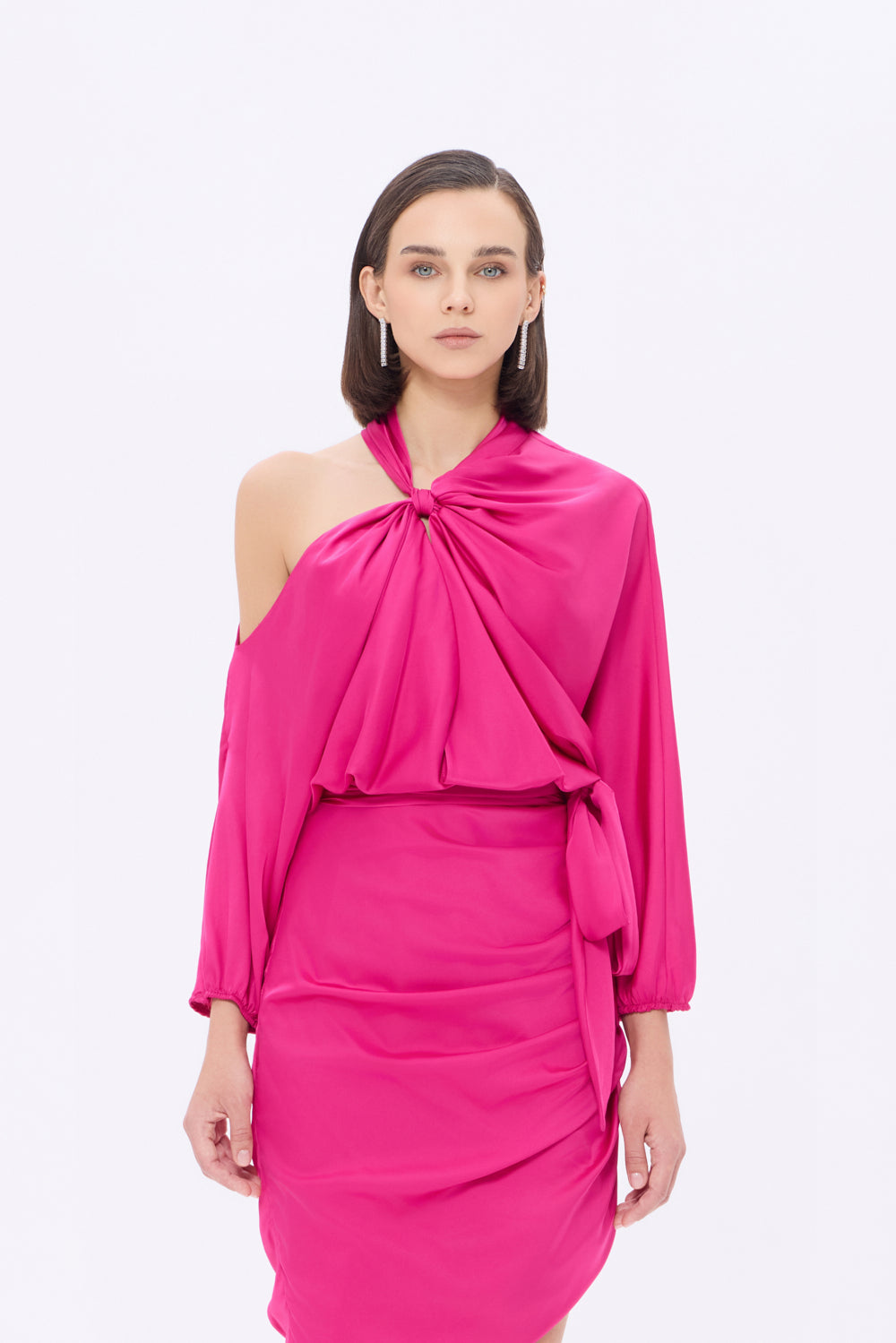 Bateau Neck Detailed Short Evening Dress with Bow - 2202