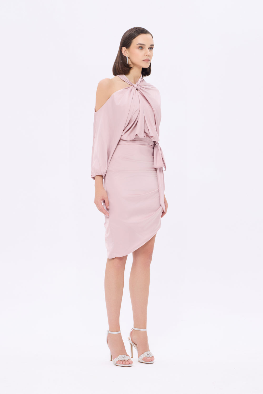 Bateau Neck Detailed Short Evening Dress with Bow - 2202