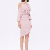 Bateau Neck Detailed Short Evening Dress with Bow - 2202