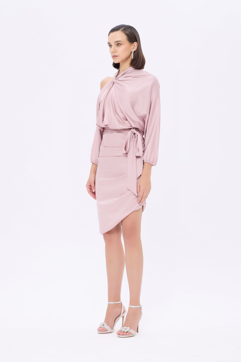 Bateau Neck Detailed Short Evening Dress with Bow - 2202
