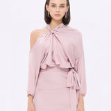 Bateau Neck Detailed Short Evening Dress with Bow - 2202